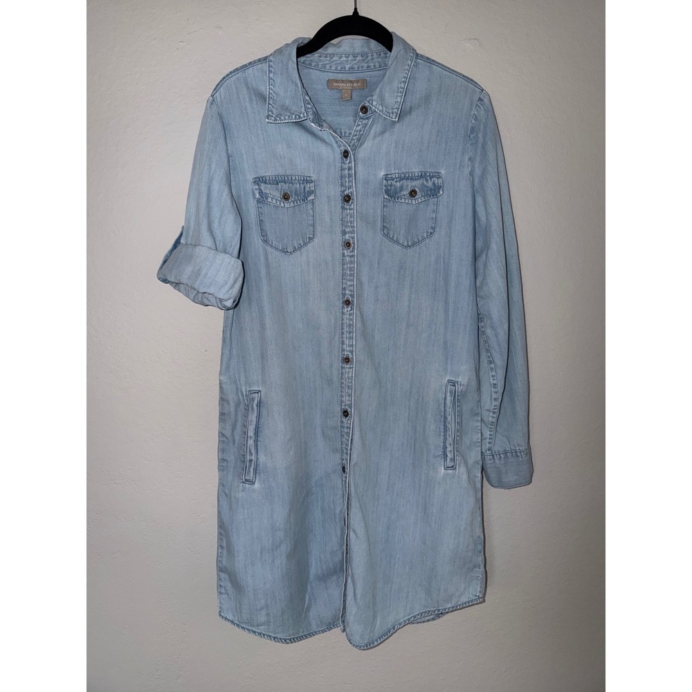 Banana Republic Womens Light Wash Chambray Lyocell Cotton Shirt Dress Size 6